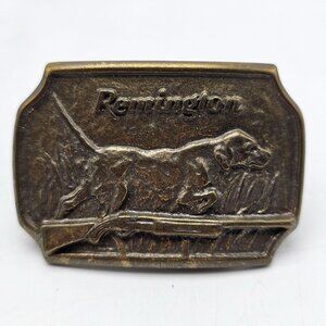 Remington Brass Belt Buckle Hunting Dog Design Hunting Collectible 3 Inches Wide